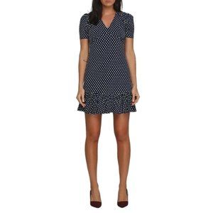 Michael Kors Navy Blue Polka-Dot A-Line Ruffle Dress  SZ S
